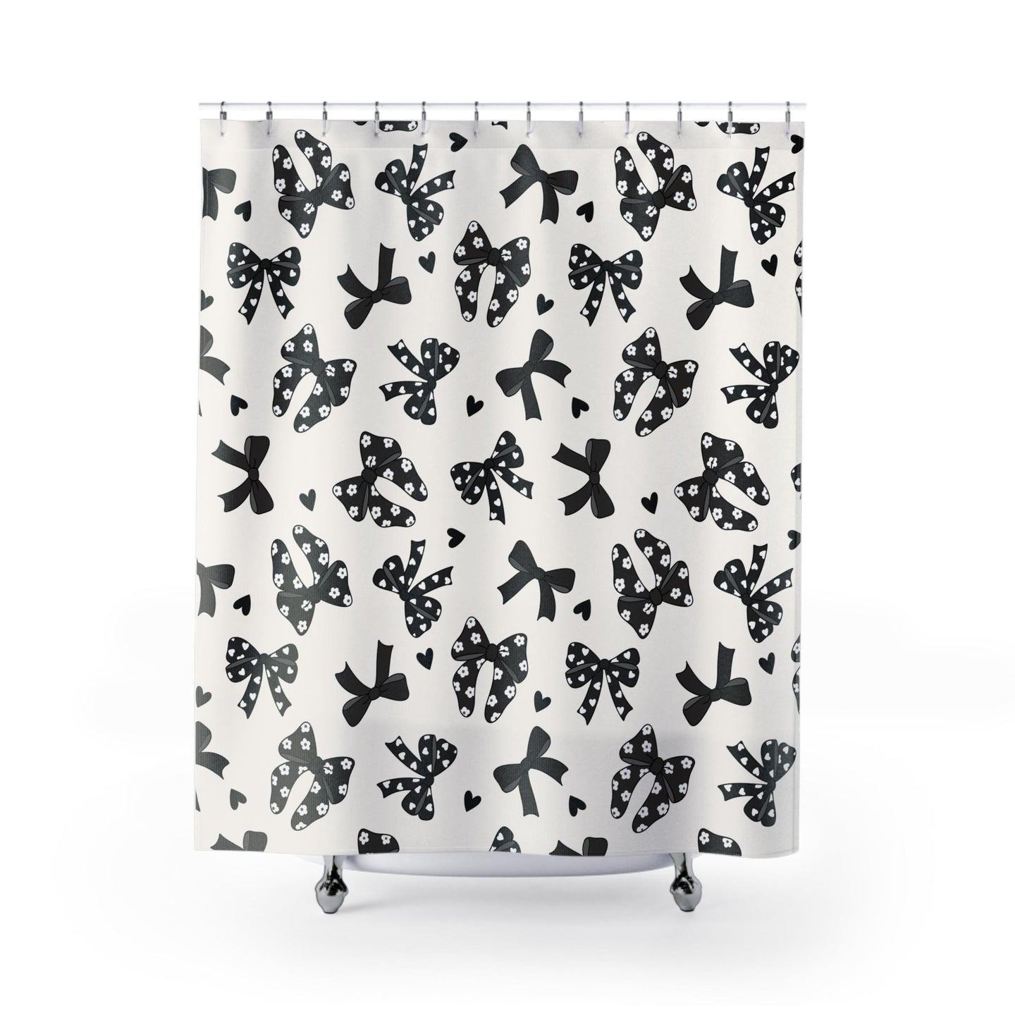 Black and white Bow Shower Curtain, custom trendy coquette bathroom decor, preppy shower curtain, aesthetic bathroom decor personalized